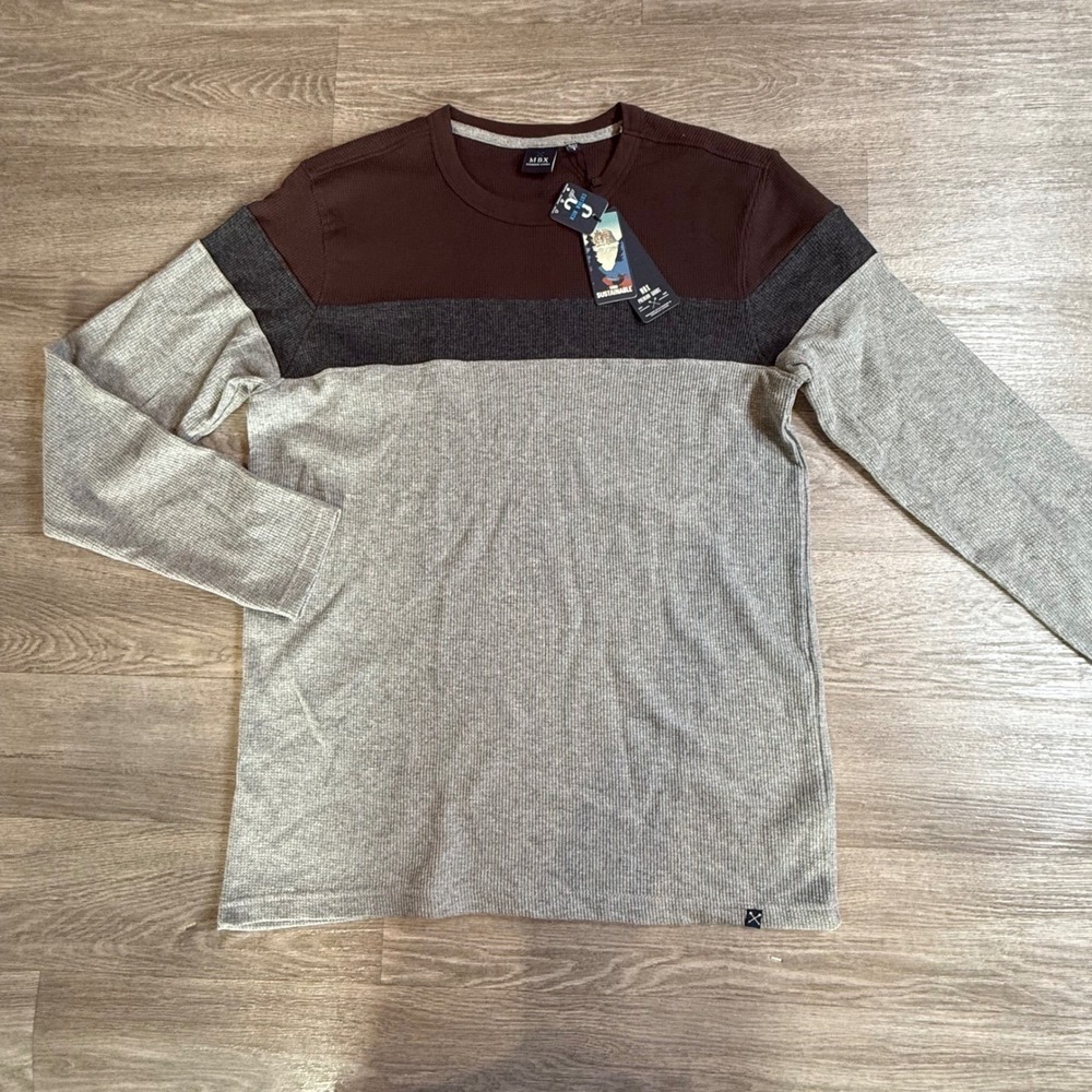 MBX Premium Goods Mens Colorblock Thermal Waffle‎ Knit Shirt Brown Gray XKL228C2